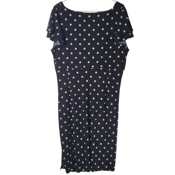 🟢7570 * Lauren Ralph Lauren Polka Dot Surplice Midi Dress Black White Size 18 - Picture 3 of 9